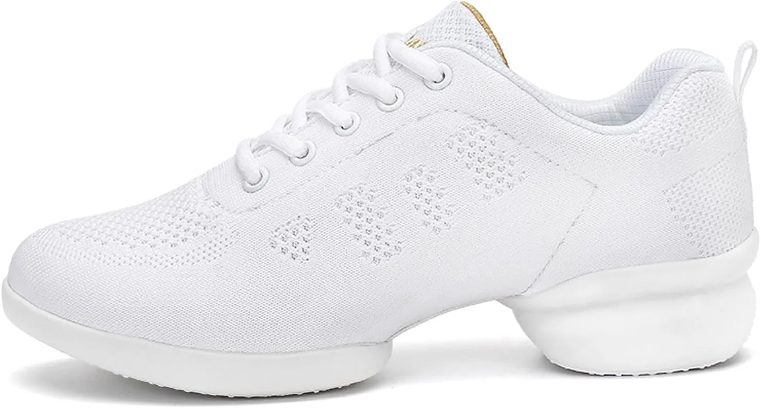 Womens Jazz Sneakers Lace-up Walking Shoes Split Sole Dance Shoes with Air Cushion Breathable Mesh Platform Shoes