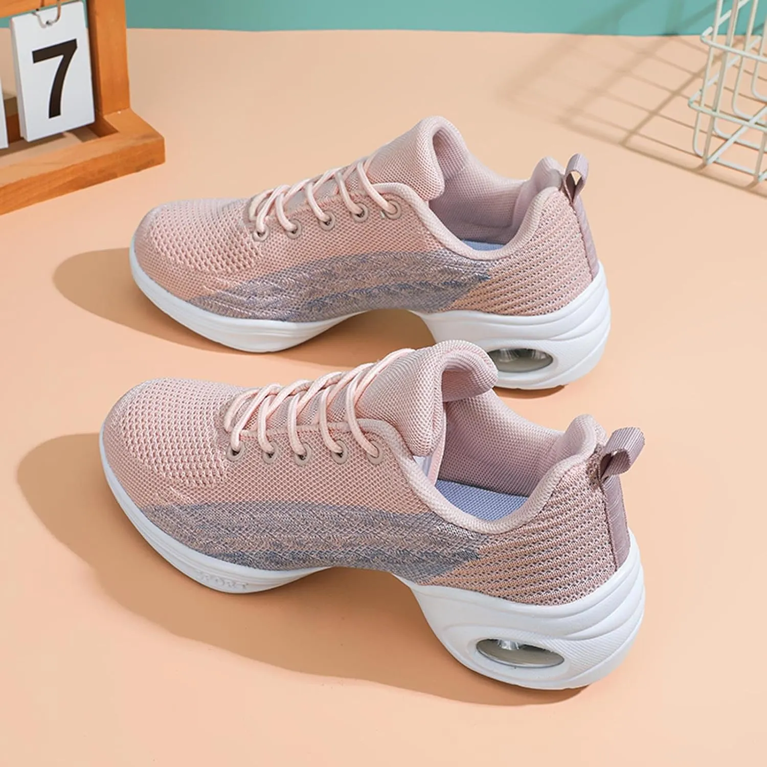 Womens Jazz Sneakers Lace-up Walking Shoes Split Sole Dance Shoes with Air Cushion Breathable Mesh Platform Shoes