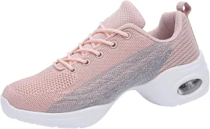 Womens Jazz Sneakers Lace-up Walking Shoes Split Sole Dance Shoes with Air Cushion Breathable Mesh Platform Shoes