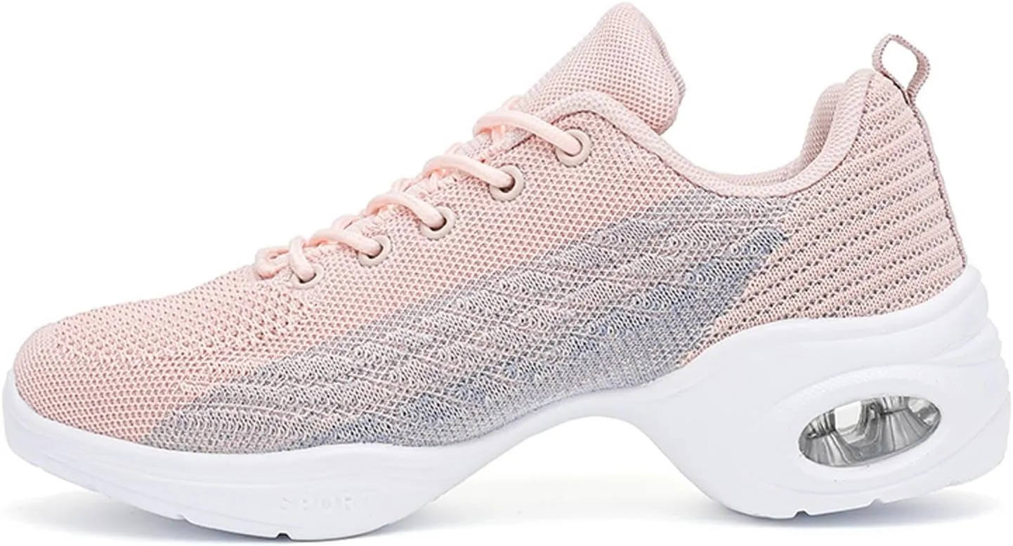 Womens Jazz Sneakers Lace-up Walking Shoes Split Sole Dance Shoes with Air Cushion Breathable Mesh Platform Shoes