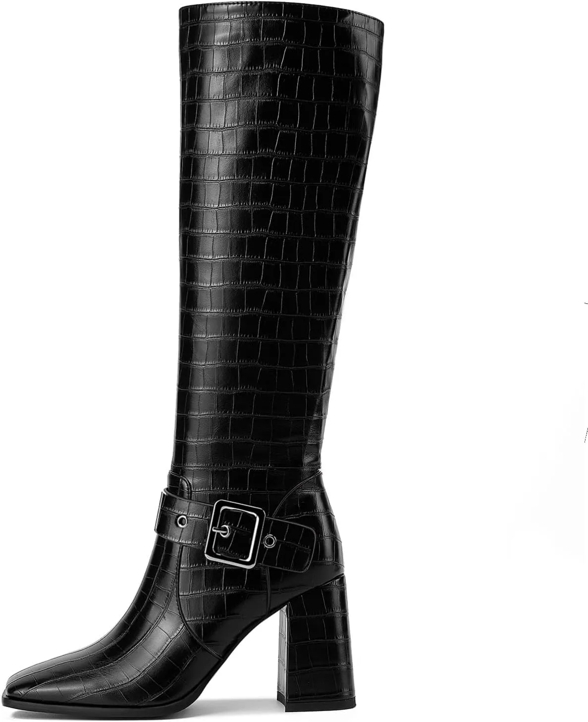 Women's Knee High Boots Chunky Heel Square Toe PU Leather Boots with Side Zipper Urban Chic Tall Boots for Fashion Street Style