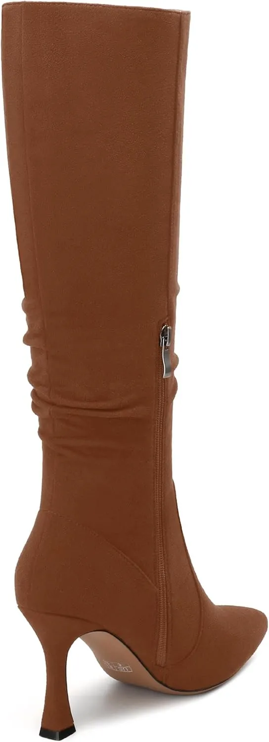 Women's Knee-High Boots, Pointed Toe Stiletto Heel Knee High Boots, Fashion Side Zipper Solid Suede Knee High Boot for Women