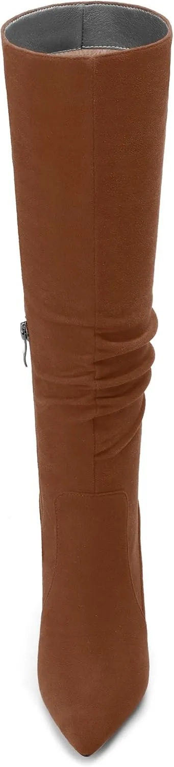 Women's Knee-High Boots, Pointed Toe Stiletto Heel Knee High Boots, Fashion Side Zipper Solid Suede Knee High Boot for Women