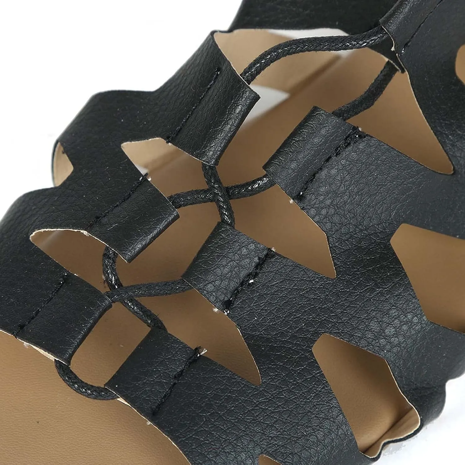 Womens Knee High Caged Gladiator Strappy Flat Sandals Fashion Cross Strap Lace up Back Zipper Open-Toe Flat Sandals Summer Outdoor Casual Shoes