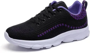 Women's Knitted Elastic Soft Sole Walking Fashion Sneakers Comfortable Round Toe Breathable Non-Slip Orthopedic Lace-Up Sports Training Tennis Shoes