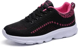 Women's Knitted Elastic Soft Sole Walking Fashion Sneakers Comfortable Round Toe Breathable Non-Slip Orthopedic Lace-Up Sports Training Tennis Shoes