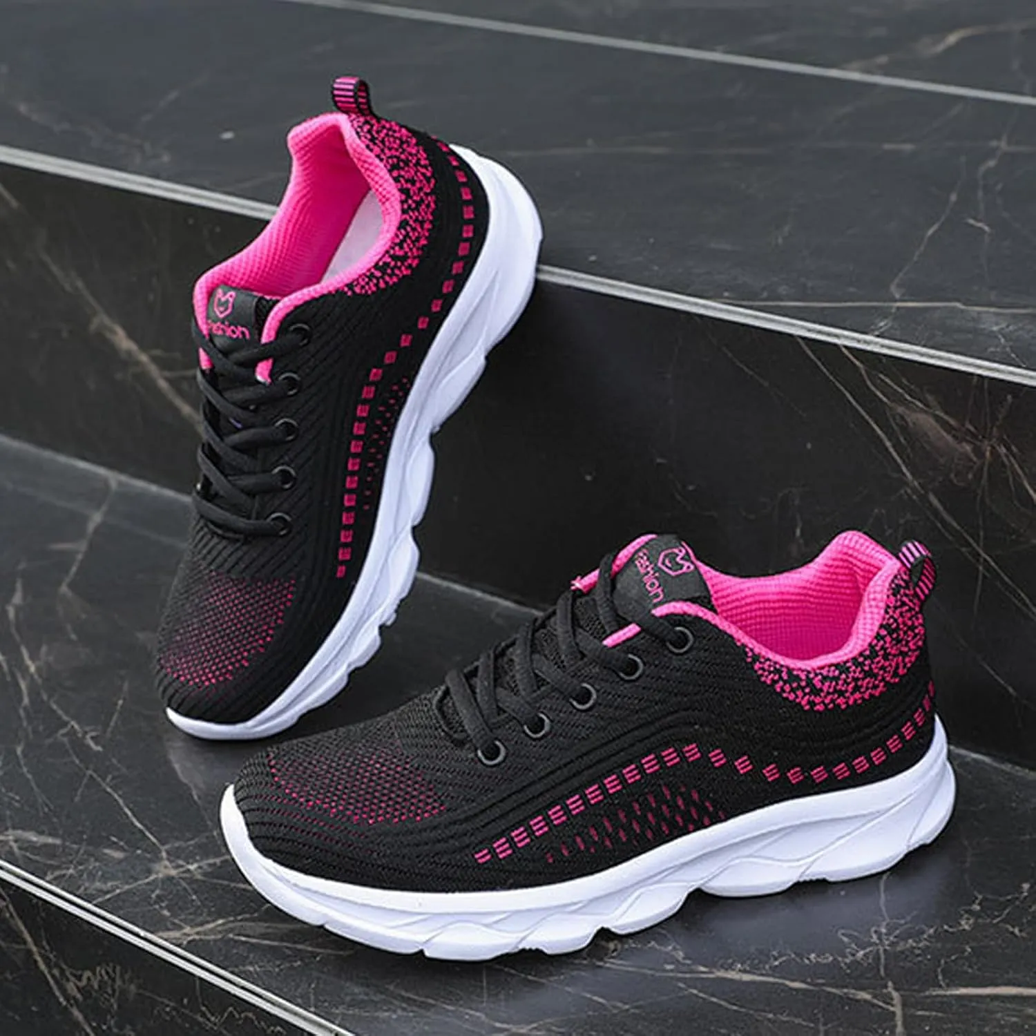 Women's Knitted Elastic Soft Sole Walking Fashion Sneakers Comfortable Round Toe Breathable Non-Slip Orthopedic Lace-Up Sports Training Tennis Shoes