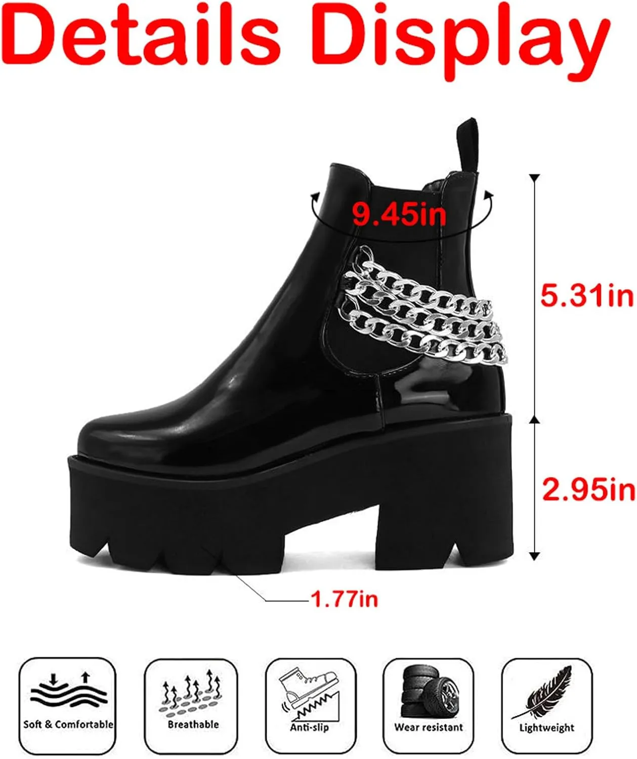 Women’s Patent Leather Lug Sole Platform Chunky Heel Chelsea Boots Fashion Elastic Strap Fall Winter Slip On Motorcycle Ankle Booties Comfortable Riding Biker Boots