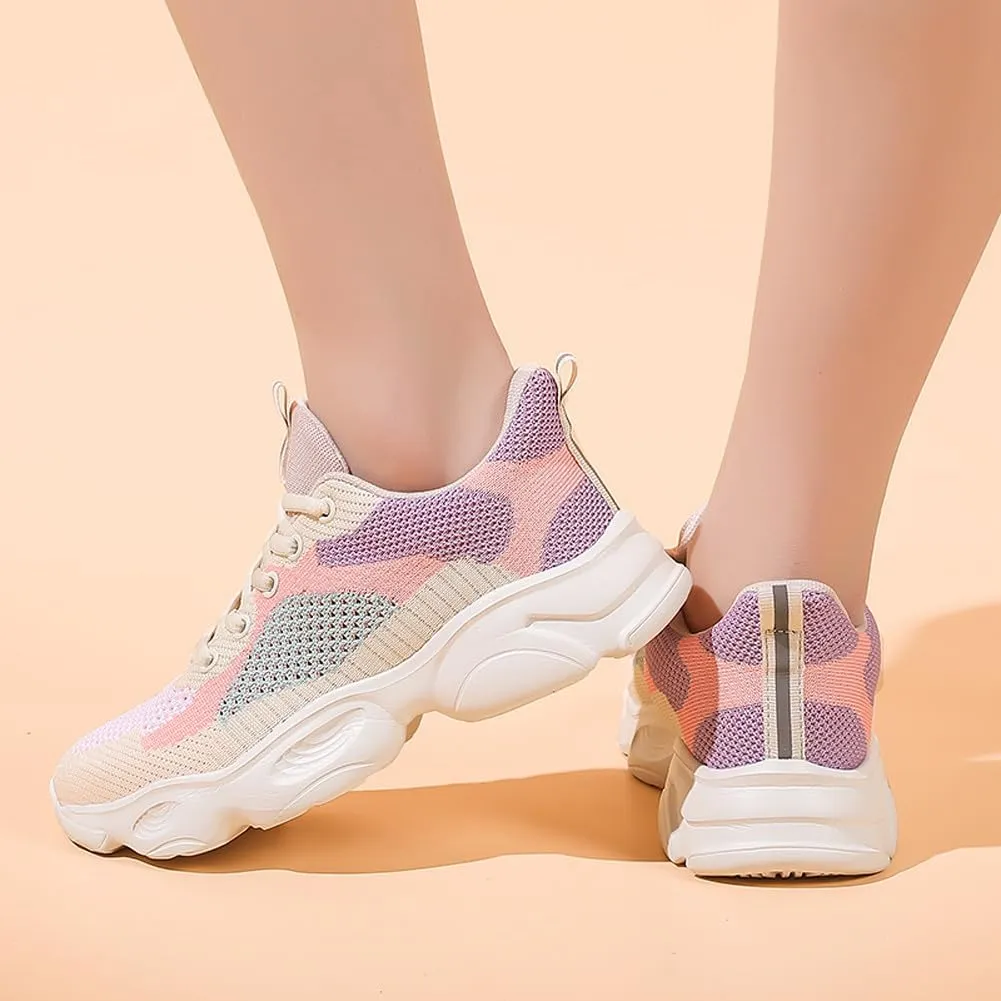 Women's Platform Breathable Soft Mesh Lace Up Sneakers Lightweight Road Running Walking Sock Shoes