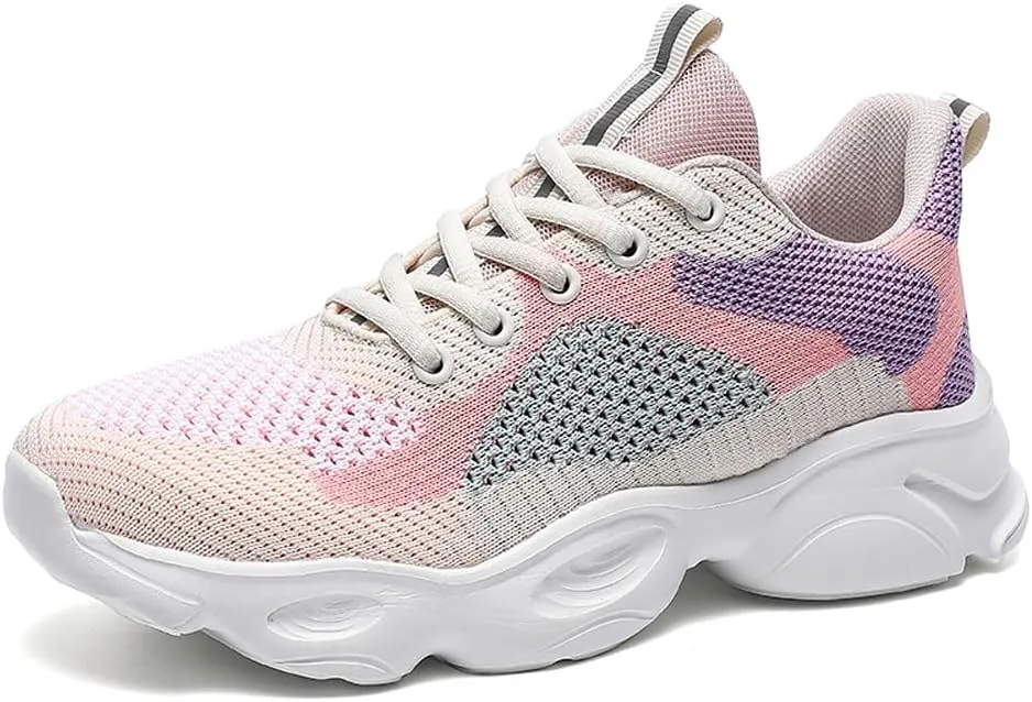 Women's Platform Breathable Soft Mesh Lace Up Sneakers Lightweight Road Running Walking Sock Shoes