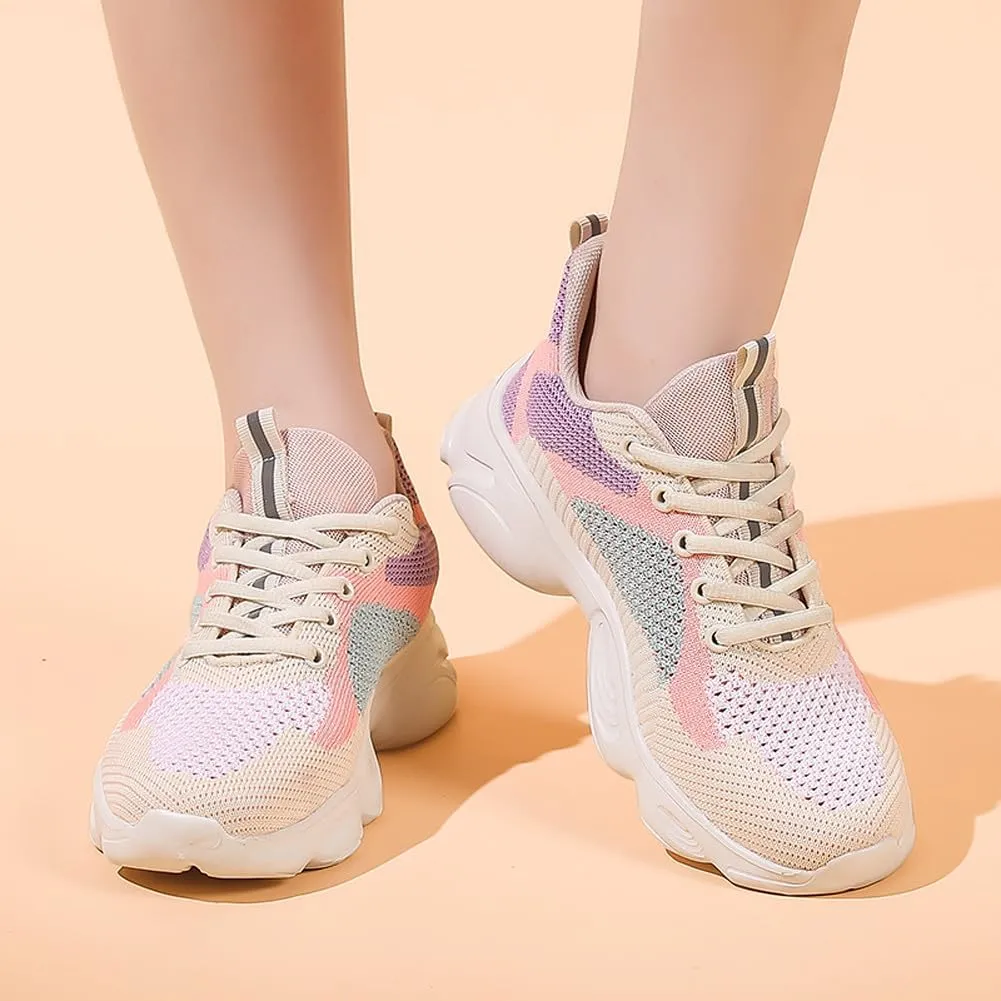 Women's Platform Breathable Soft Mesh Lace Up Sneakers Lightweight Road Running Walking Sock Shoes