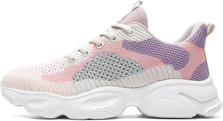 Women's Platform Breathable Soft Mesh Lace Up Sneakers Lightweight Road Running Walking Sock Shoes