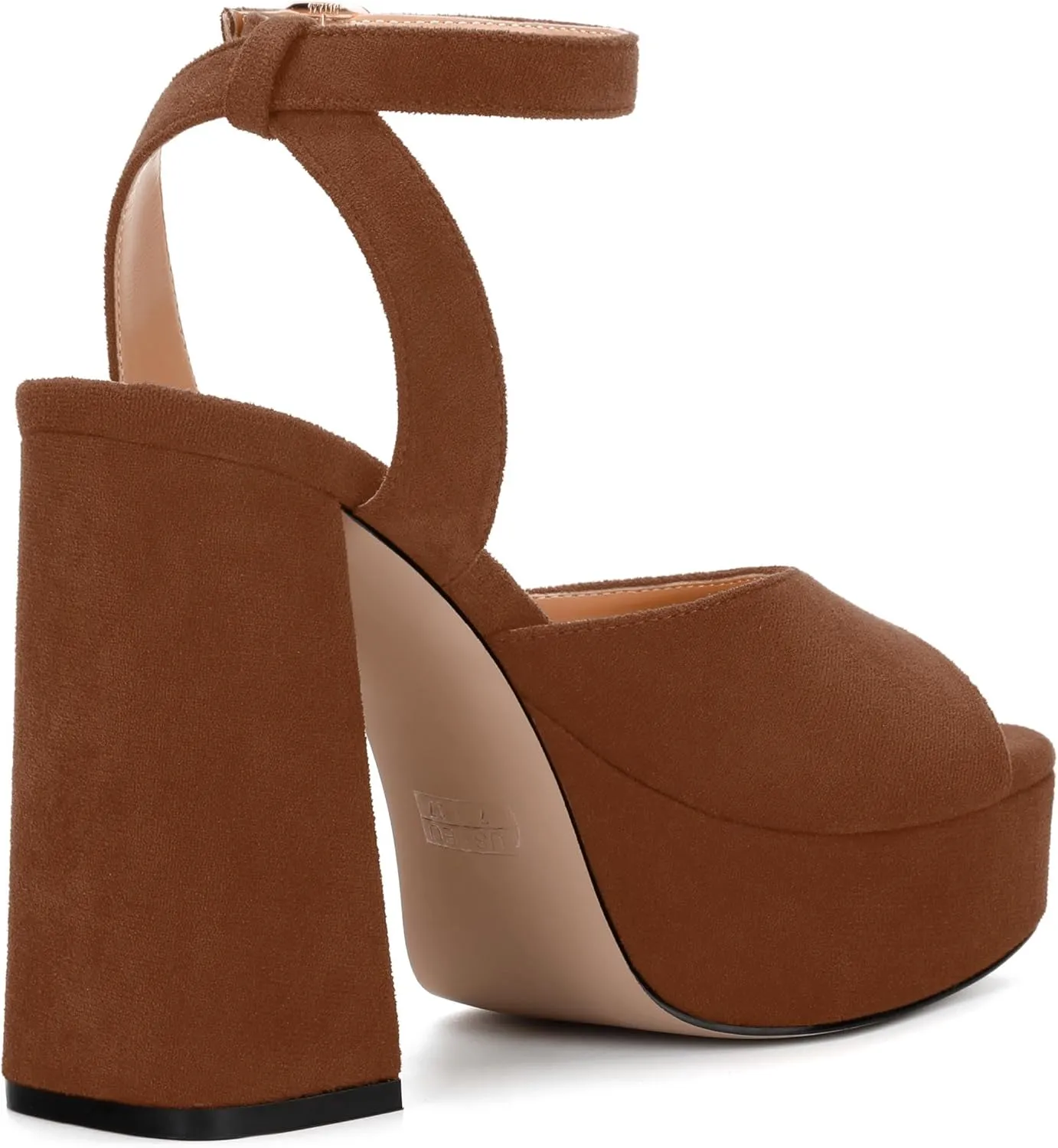 Women's Platform Heels Sandals, Ankle Strap Block Chunky Heel Suede Peep Toe Sandals, Fashion Dress Wedding High Heeled Wedges Pumps