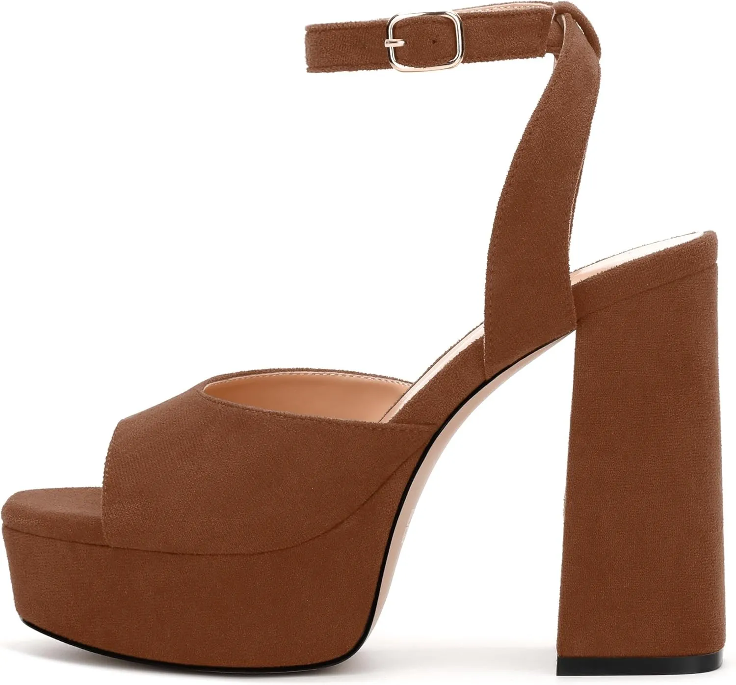 Women's Platform Heels Sandals, Ankle Strap Block Chunky Heel Suede Peep Toe Sandals, Fashion Dress Wedding High Heeled Wedges Pumps