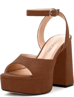 Women's Platform Heels Sandals, Ankle Strap Block Chunky Heel Suede Peep Toe Sandals, Fashion Dress Wedding High Heeled Wedges Pumps
