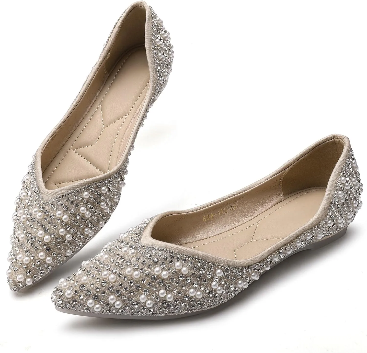 Women's Rhinestone Flats Fashion Pointed Toe Pearl Diamond Low Heel Dress Wedding Flats Work Business Dance Ballet Flats