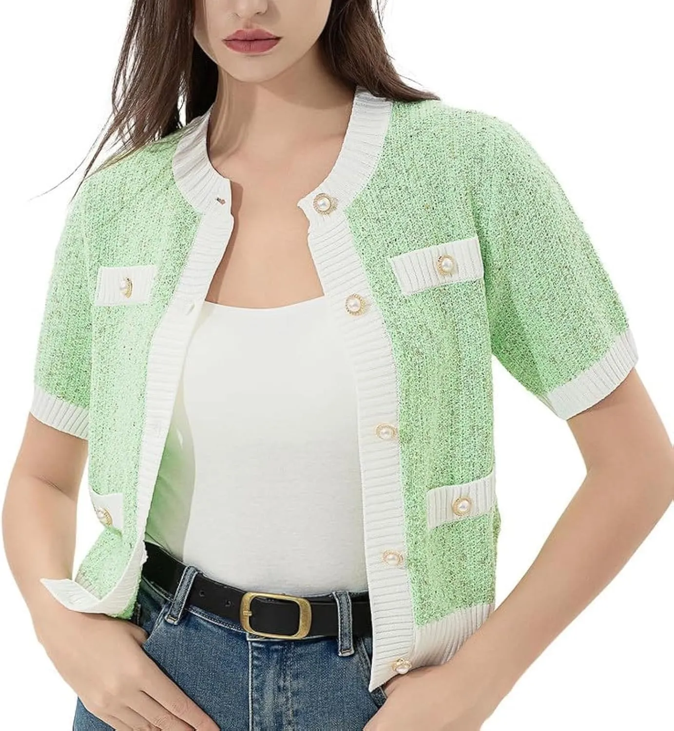 Womens Short Sleeve Cardigans Tops Summer Button Up Work Cropped Sweater Shirts 2025