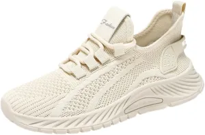 Women's Solid Color Lightweight Comfort Knit Sneakers - Breathable Low-Top Running & Tennis Shoes, Casual Lace-Up Outdoor Footwear