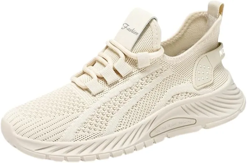Women's Solid Color Lightweight Comfort Knit Sneakers - Breathable Low-Top Running & Tennis Shoes, Casual Lace-Up Outdoor Footwear