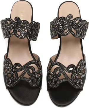 Womens Sparkly Kitten Heel Sandals,Ladies Summer Rhinestones Glitter Wedding Evening Slides Double Strap Dressy Casual Bling Low Heel Slip on Party Trendy Fancy Memory Foam Comfortable Shoe