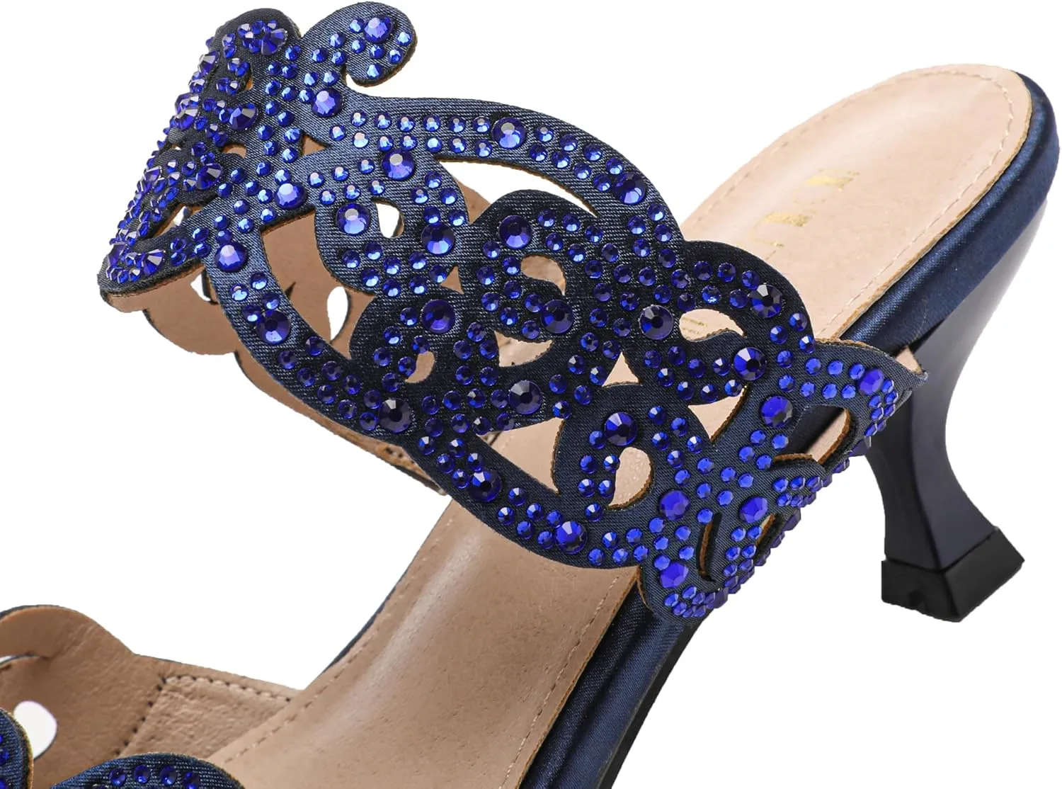 Womens Sparkly Kitten Heel Sandals,Ladies Summer Rhinestones Glitter Wedding Evening Slides Double Strap Dressy Casual Bling Low Heel Slip on Party Trendy Fancy Memory Foam Comfortable Shoe