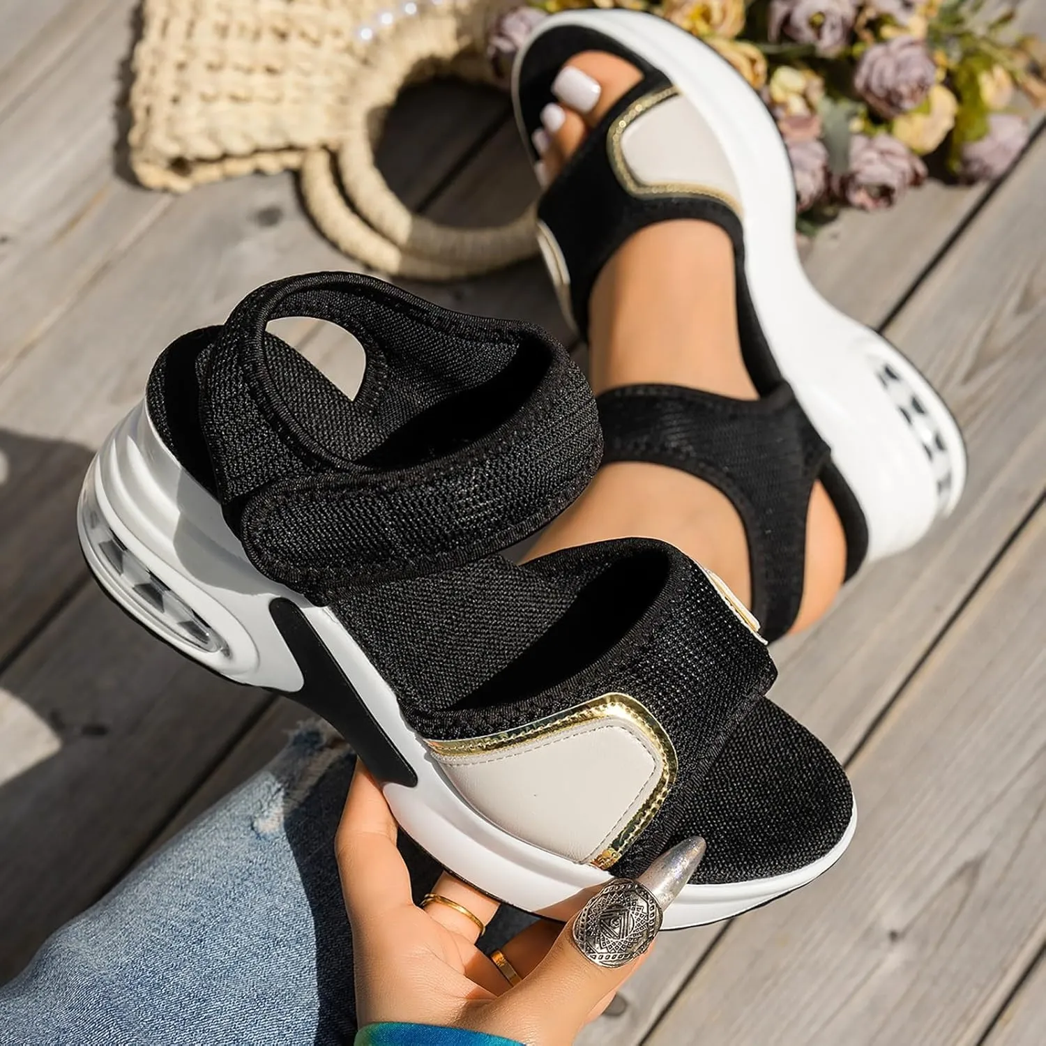 Womens Sport Sandals Cushioned Platform Espadrille Slingback Running Shoes Summer Outdoor Boho Casual Orthopedic Sandals