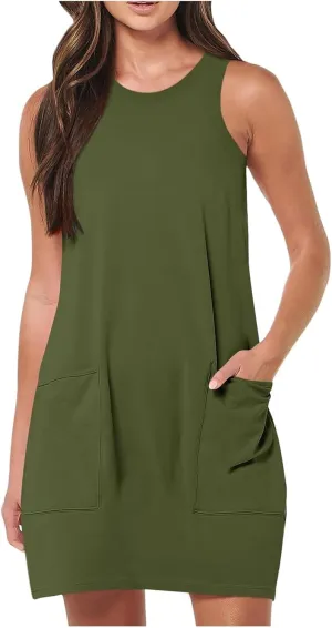 Womens Sport Sun Dresses 2025 Summer Solid Color Date Night Tank Vacation Casual Beach Mini Flattering Trendy Spring