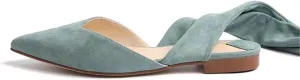 Women’s Suede Closed Pointed Toe Flats Elegant Wrap Around Ankle Strap Lace Up Ballet Shoes Low Heel Slingback Dress Wedding Party Sandals