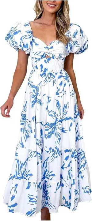 Womens Summer Vacation Dresses 2024 Trendy Bohemian Dresses Casual Long Maxi Dress Sexy Strapless Dresses