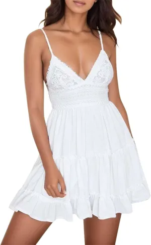Womens Trendy 2025 Vacation Casual Sundresses Sexy Bowknot Backless Summer Sundresses Flowy Beach Camisole Butterfly