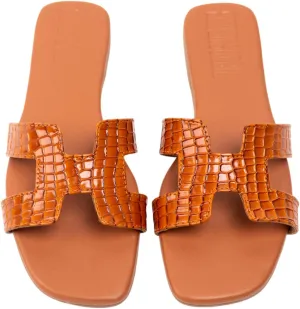 Women's Voyage Flat Slide Sandals - Square Open Toe Slides H-Band Slides for Women Fashionable Slip-On with Soft Leather Slippers for Summer | Comfort Walking with Beach Shoes
