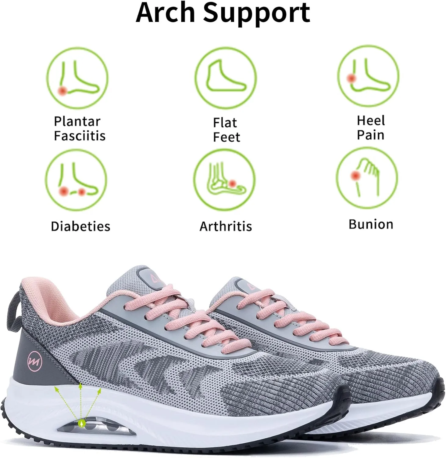 Womens Walking Shoes Arch Support Orthotic Fashion Sneakers Air Tennis Shoes for Plantar Fasciitis Pain Relief Pain Relief US 5.5-11