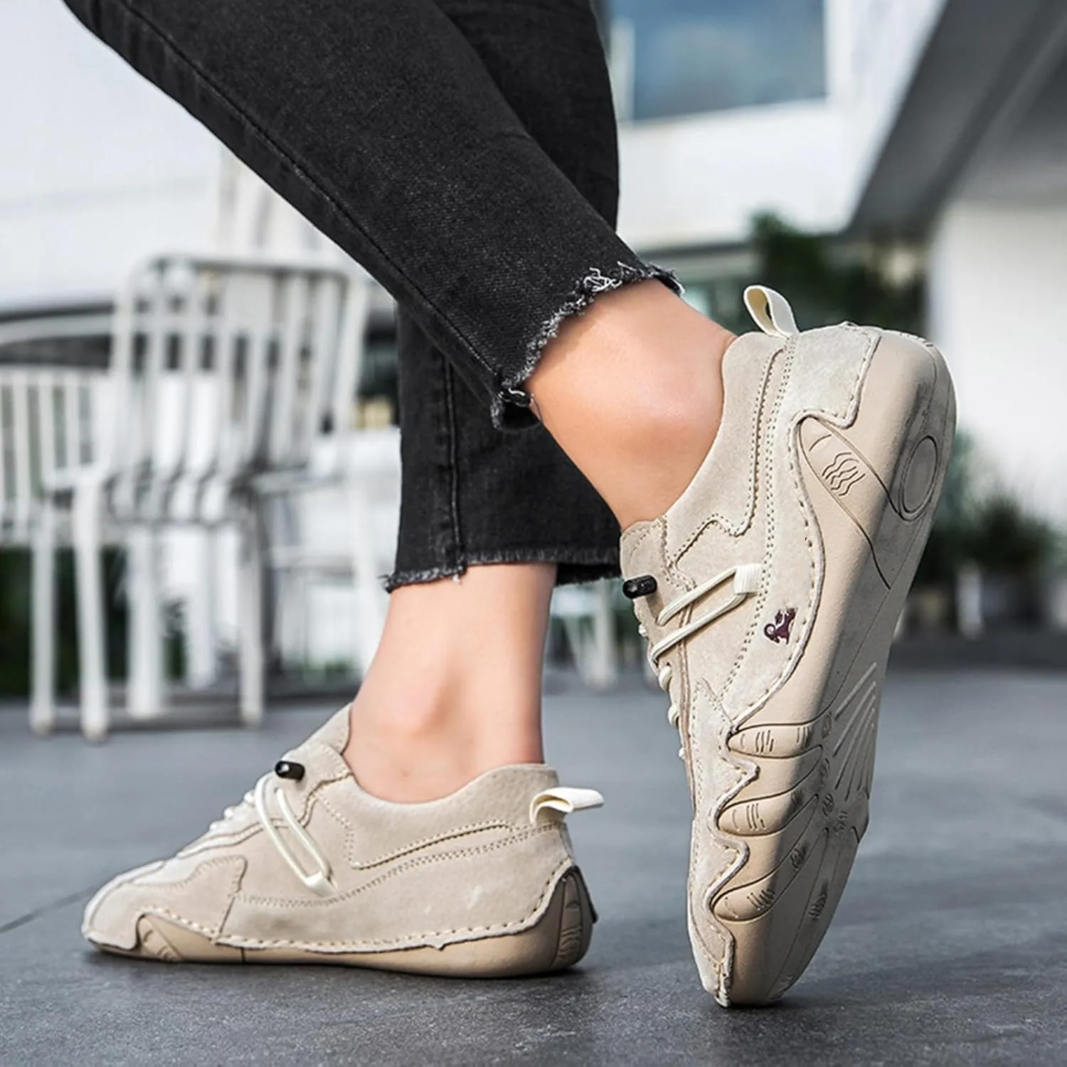 Women's Waterproof Suede Casual Walking Shoes for Hiking Camping & Driving All Season Fashion Retro Elastic Lace Up Hand Stitched Outdoor Sports Sneakers