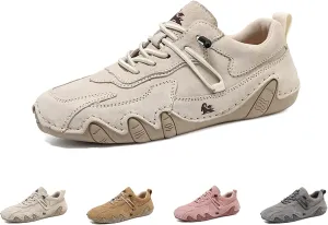 Women's Waterproof Suede Casual Walking Shoes for Hiking Camping & Driving All Season Fashion Retro Elastic Lace Up Hand Stitched Outdoor Sports Sneakers
