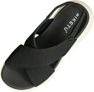 Women's Wedge Sandals Comfort Slingback Arch Support Ribbed Cross-Strap Design Sandal Breathable Cushioned Stain Resistant Sports Shoes Outdoors Beach Office Yoga Party Walking Shoes