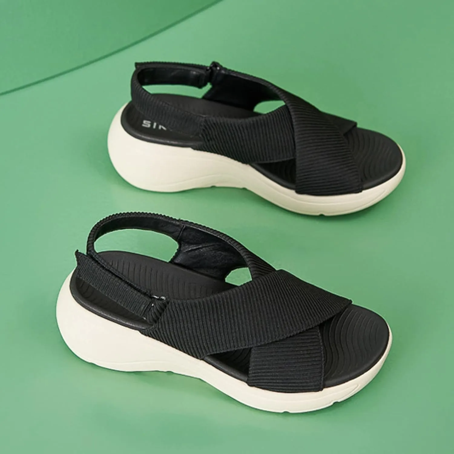 Women's Wedge Sandals Comfort Slingback Arch Support Ribbed Cross-Strap Design Sandal Breathable Cushioned Stain Resistant Sports Shoes Outdoors Beach Office Yoga Party Walking Shoes