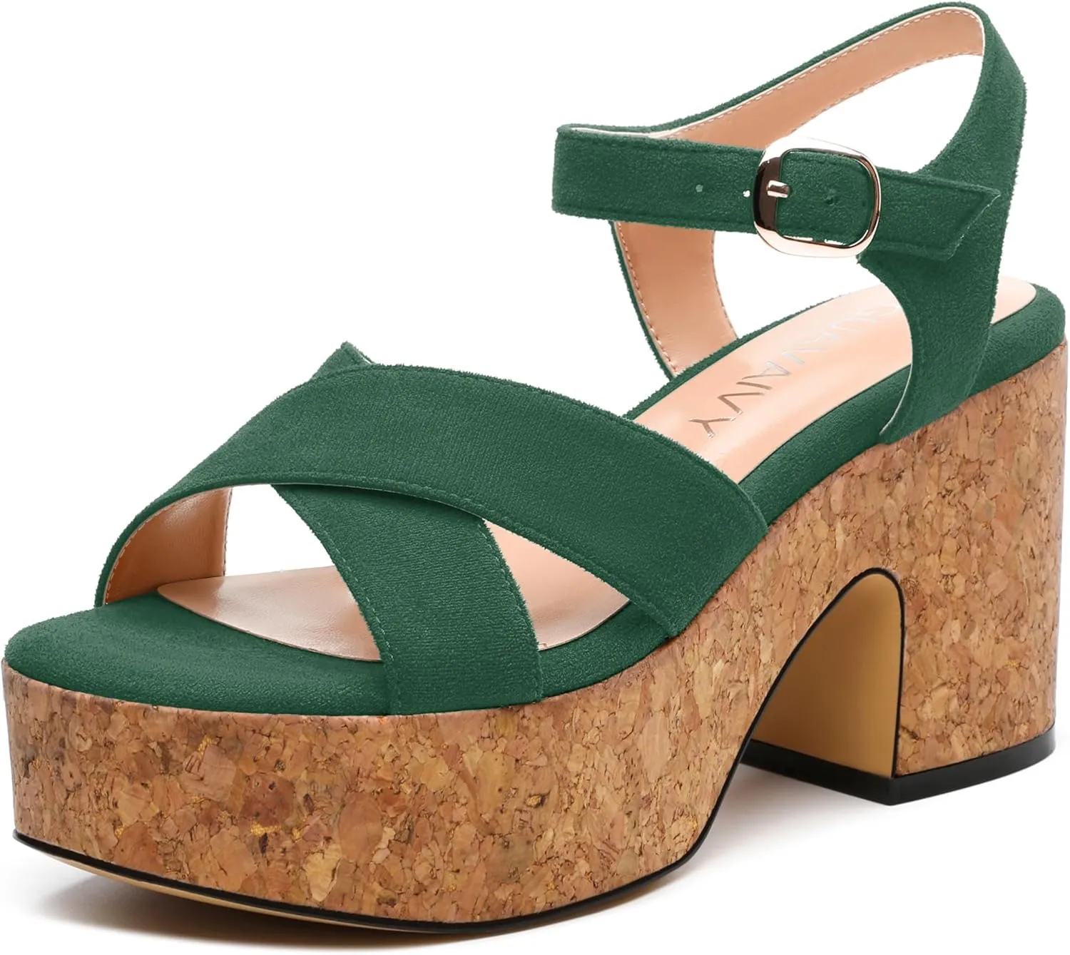 Women's Wedge Sandals, Open Round Toe Heeled Sandals for Women, Ankle Strap Buckle Fashion Solid Platform Sandals for Dating Working Party