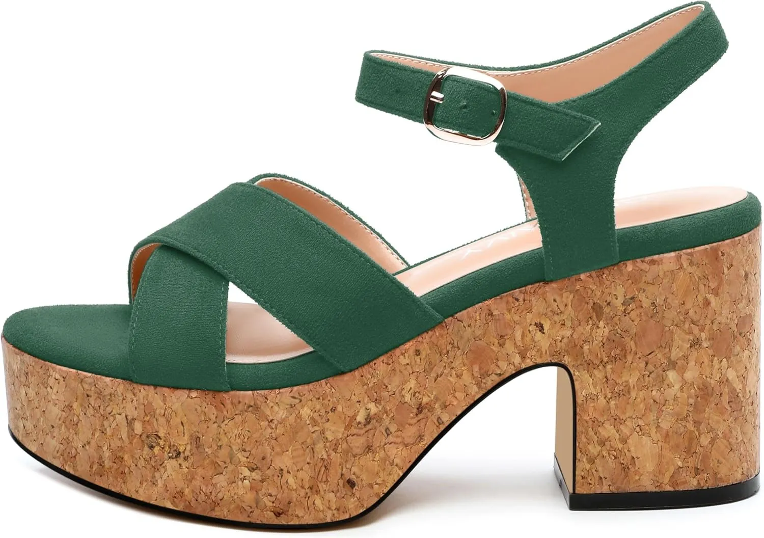 Women's Wedge Sandals, Open Round Toe Heeled Sandals for Women, Ankle Strap Buckle Fashion Solid Platform Sandals for Dating Working Party