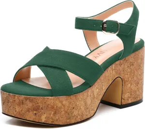 Women's Wedge Sandals, Open Round Toe Heeled Sandals for Women, Ankle Strap Buckle Fashion Solid Platform Sandals for Dating Working Party
