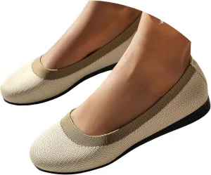 Women's Wide Fit Ballet Flats - Round Toe Slip-On Knit Shoes with Arch Support, Breathable & Comfortable for Work, Formal Dressy Occasions