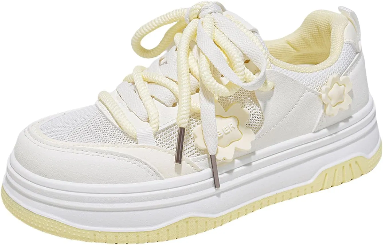 Womens Y2K Breathable Mesh Platform Sneakers College Girls Cute Fashion Campus Lightweight Walking Shoes
