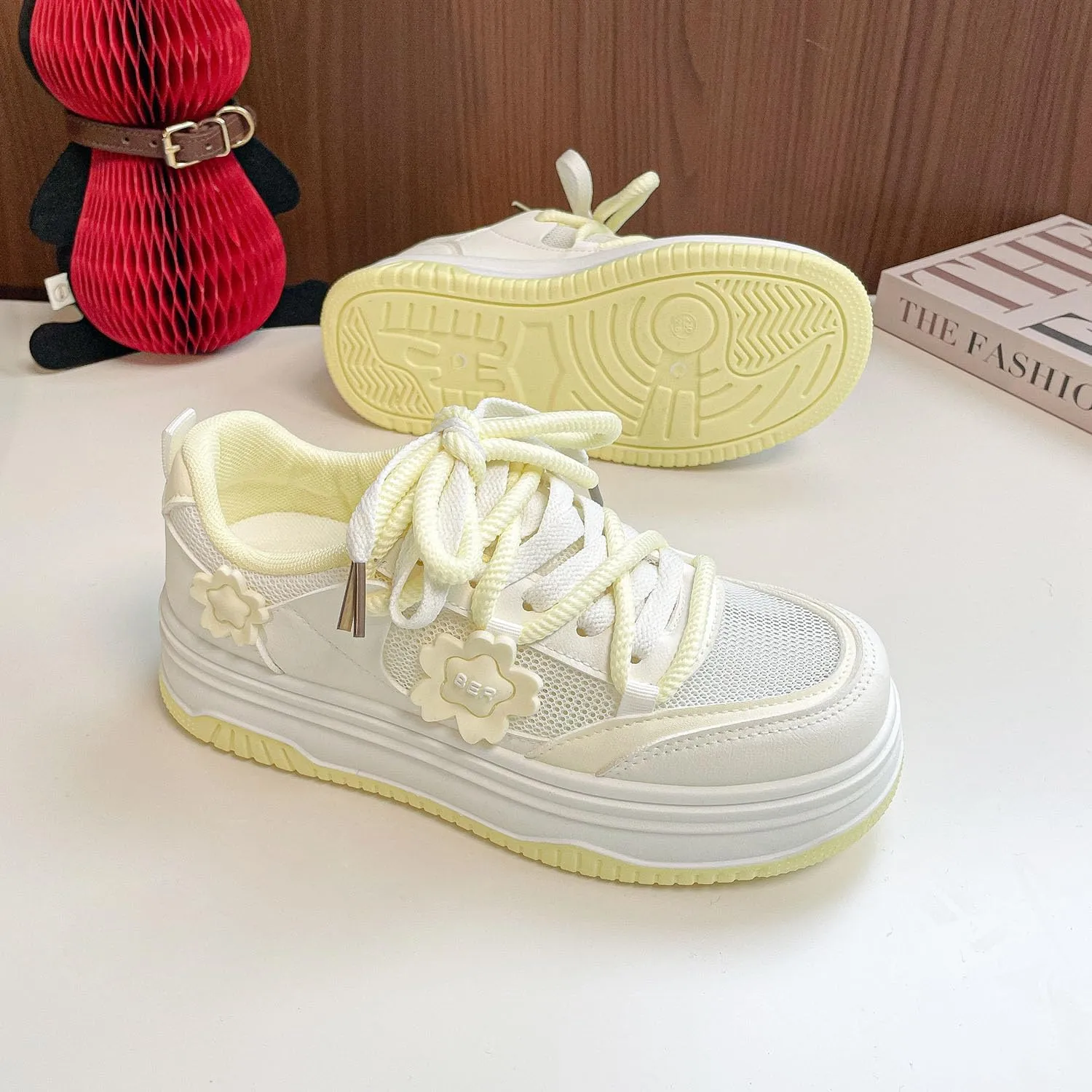 Womens Y2K Breathable Mesh Platform Sneakers College Girls Cute Fashion Campus Lightweight Walking Shoes