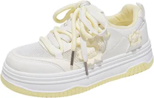 Womens Y2K Breathable Mesh Platform Sneakers College Girls Cute Fashion Campus Lightweight Walking Shoes