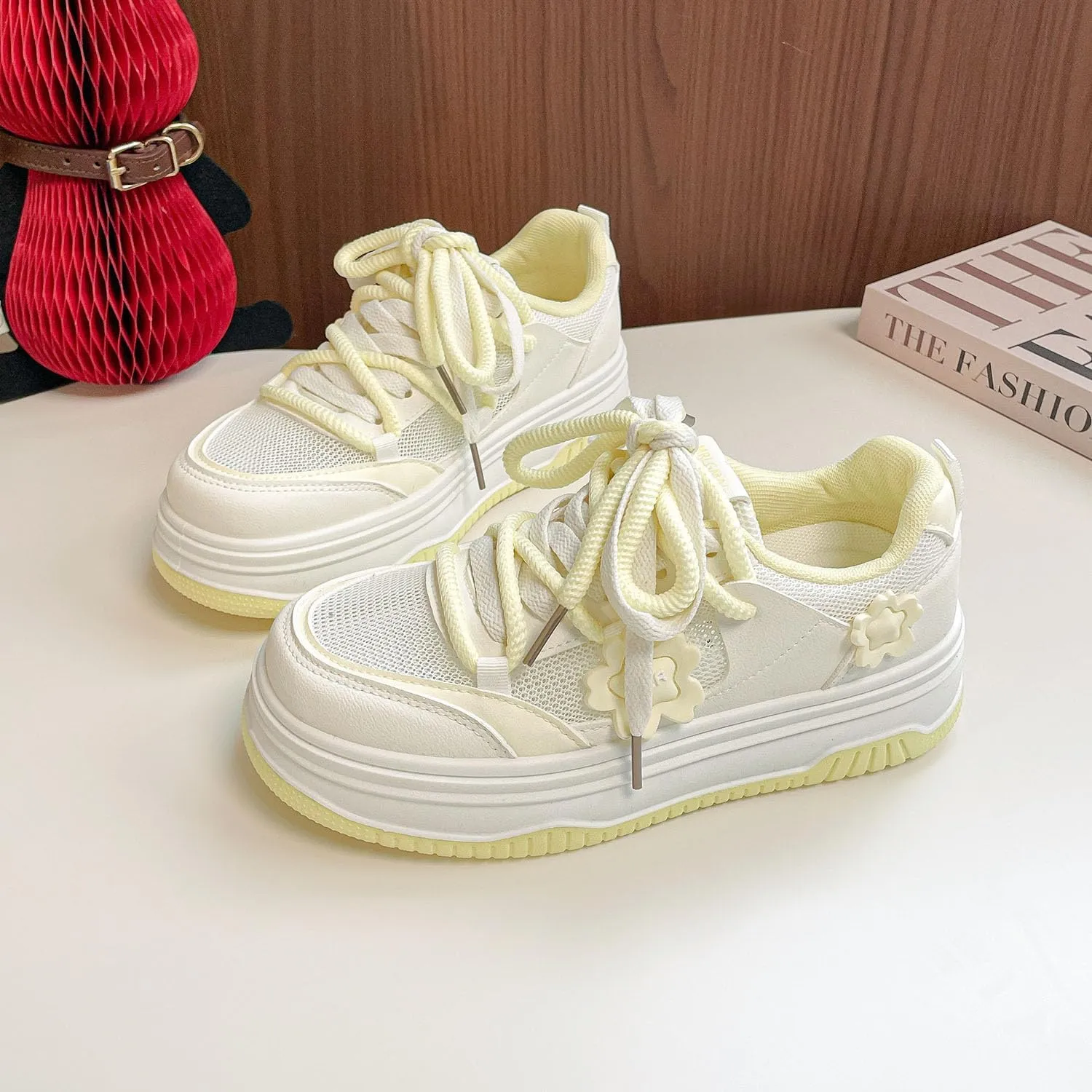 Womens Y2K Breathable Mesh Platform Sneakers College Girls Cute Fashion Campus Lightweight Walking Shoes