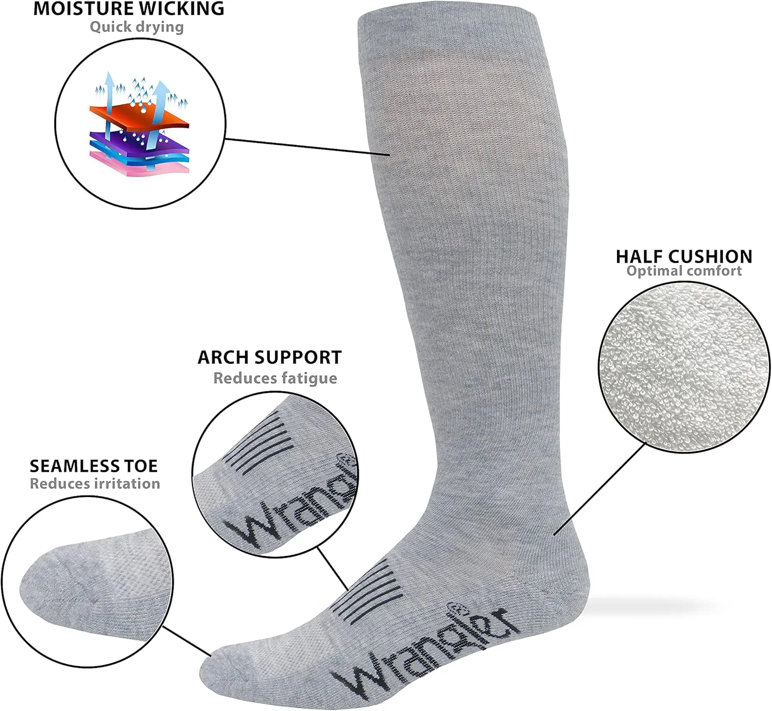 Wrangler Men's Ultra Dri Seamless Toe Western Boot Socks (3 Pairs)