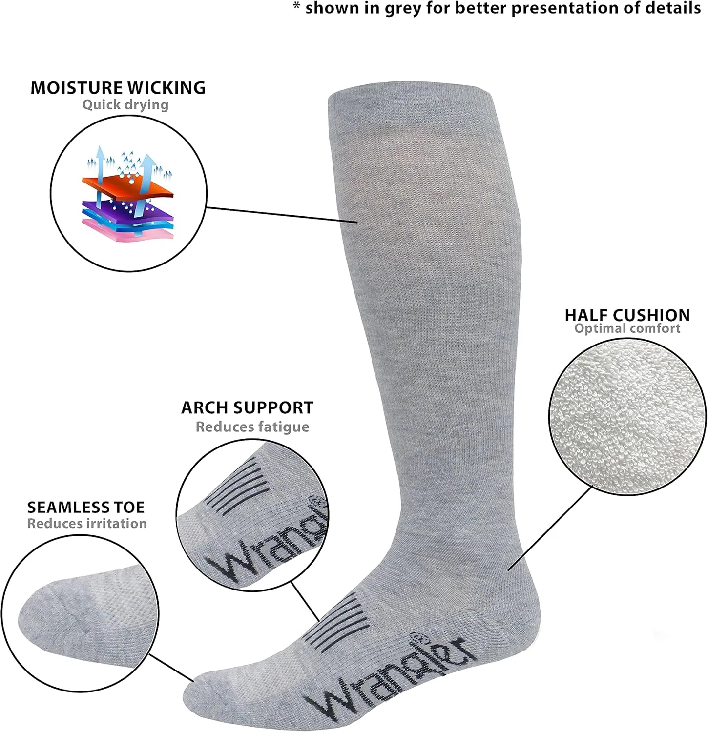 Wrangler Men's Ultra Dri Seamless Toe Western Boot Socks (3 Pairs)