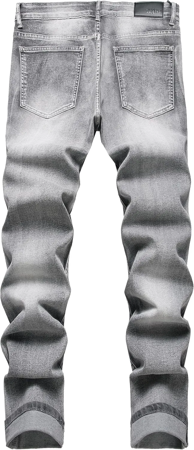 XIMXIMMTIAN Mens Slim Fit Jeans Stretch Ripped Biker Jeans for Men Fashion Straight Comfort Flex Waist Casual Denim Pants