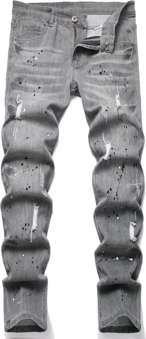 XIMXIMMTIAN Mens Slim Fit Jeans Stretch Ripped Biker Jeans for Men Fashion Straight Comfort Flex Waist Casual Denim Pants