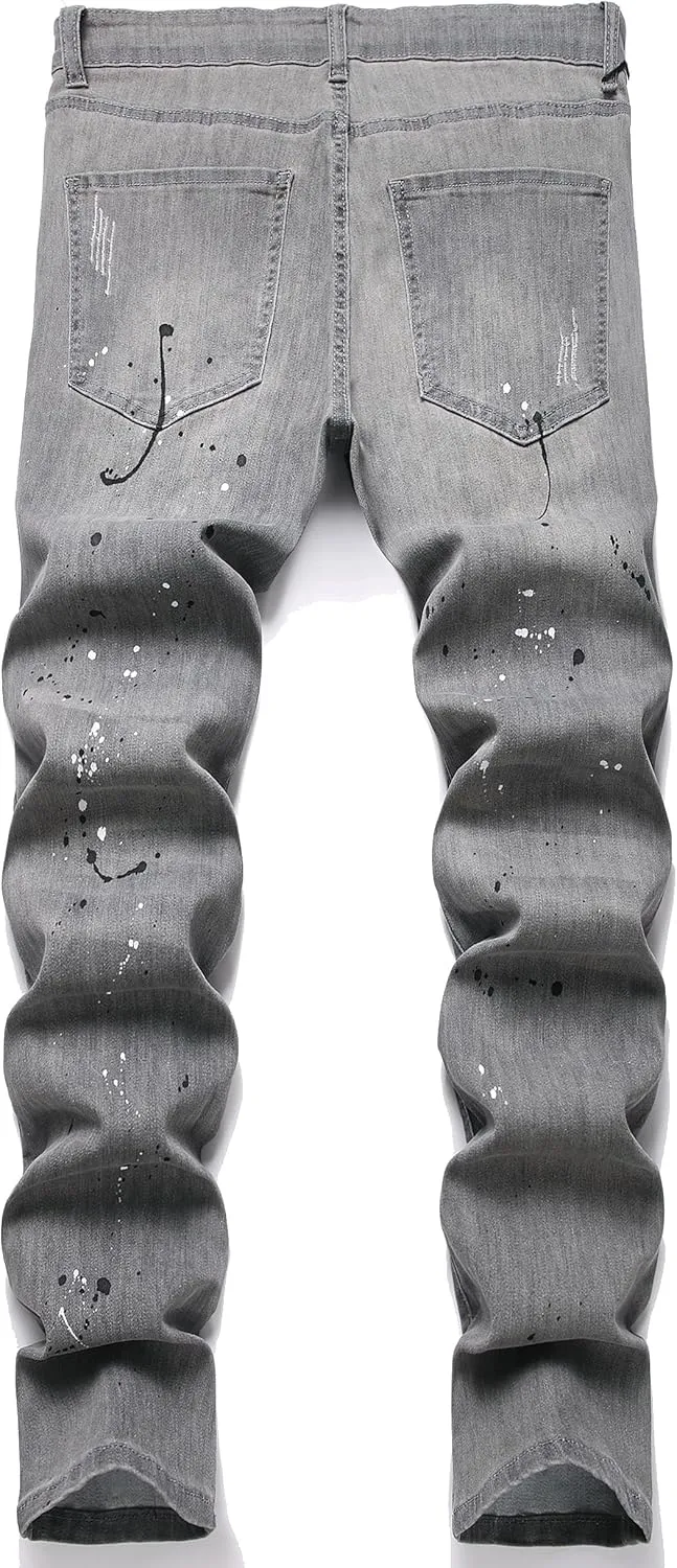 XIMXIMMTIAN Mens Slim Fit Jeans Stretch Ripped Biker Jeans for Men Fashion Straight Comfort Flex Waist Casual Denim Pants