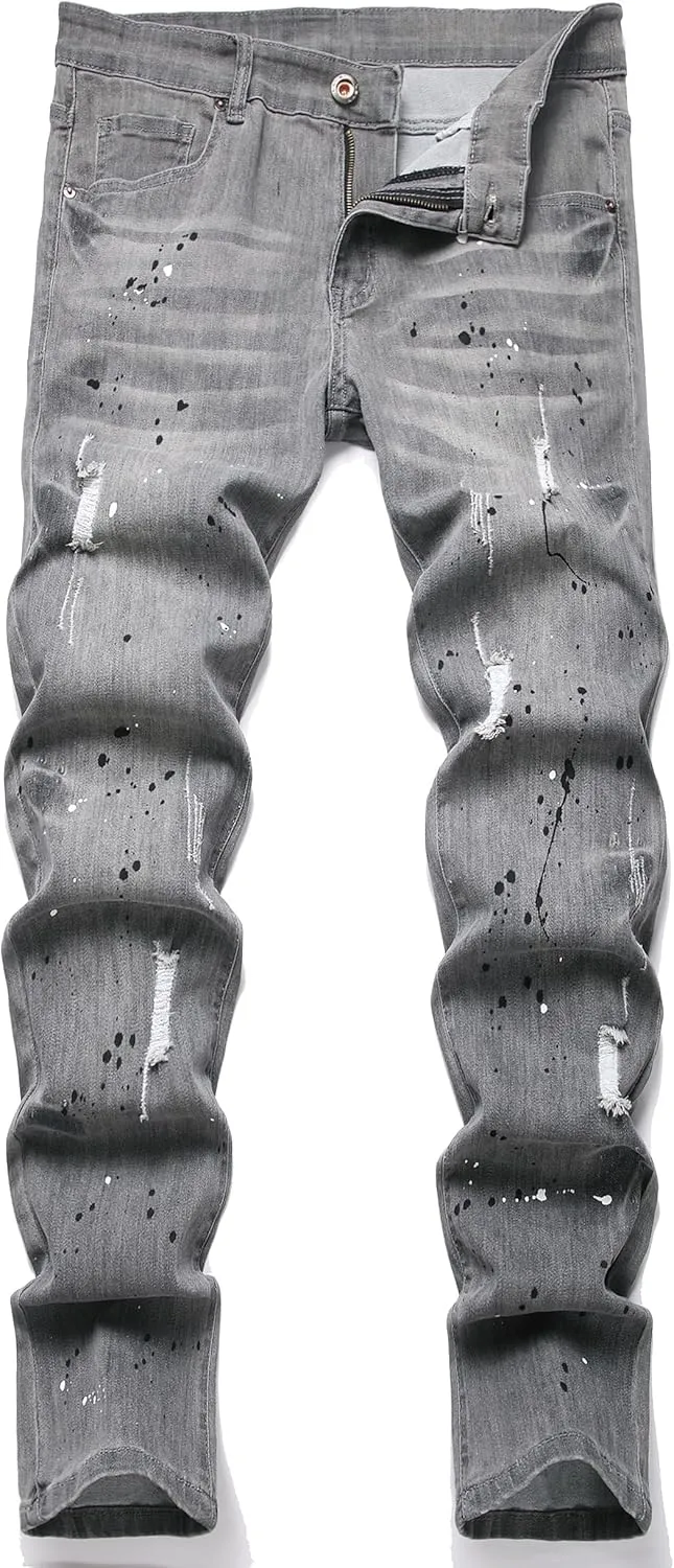 XIMXIMMTIAN Mens Slim Fit Jeans Stretch Ripped Biker Jeans for Men Fashion Straight Comfort Flex Waist Casual Denim Pants